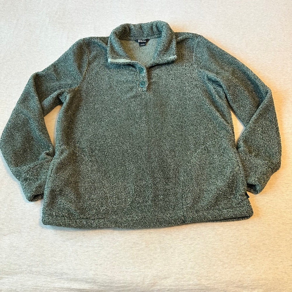 Eddie Bauer Womens Small Green Marled Textured Quarter Button Pullover Sweater